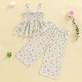 thumbnail image 2 of KPOPLK 2Pcs Toddler Baby Girl Clothes Set Tie-Up Strap Ruffle Camisole Tops Pants Set Little Girls Summer Outfits(3-4 Years,Beige), 2 of 8