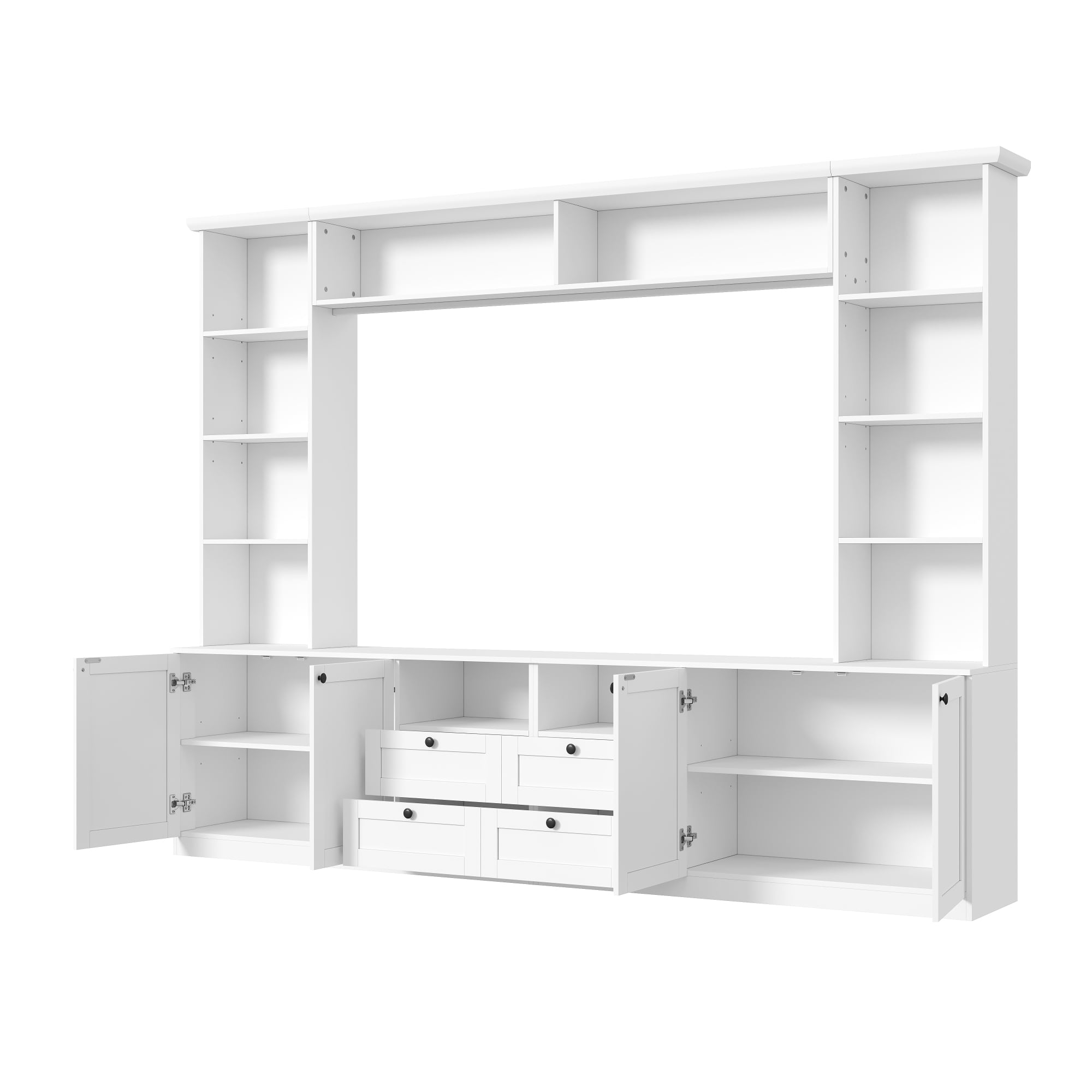 Farmhouse Entertainment Center Wall Unit with Bridge, 4 Drawers, Adjustable Shelves, Modern TV Stand for TVs Up to 70", Modern Media Console Cabinet with Storage for Living Room