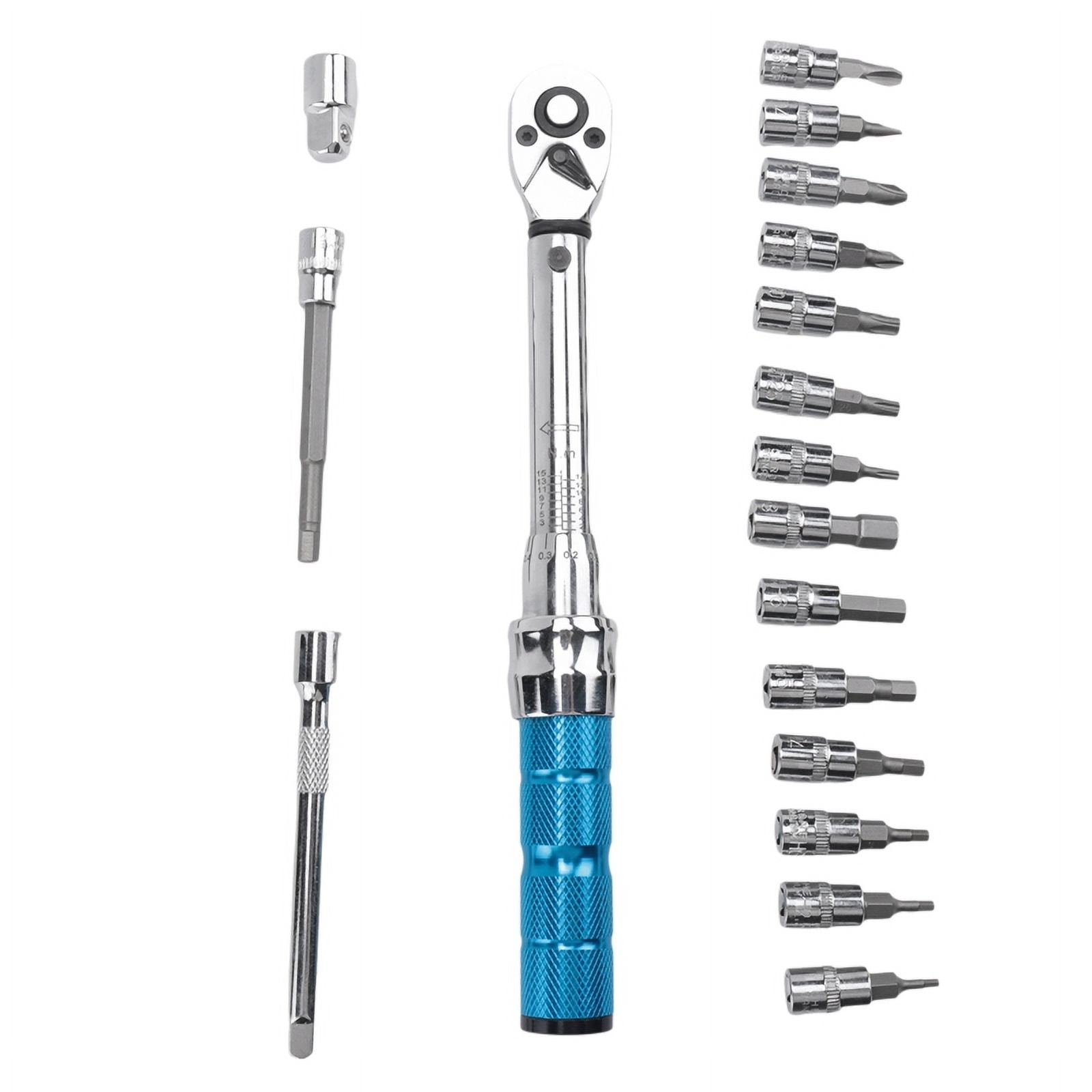 Torque Wrench for Bicycle and , 1/4 2-15Nm MINI Torque Accuracy Repair Tool with 3/8Inch Adapter,Extension,1 set Torque Wrench,Silver & Blue