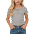 thumbnail image 1 of KyCheLot Girls' Summer T-Shirts Button Round Lapel Neck Solid Color Short Sleeve Tops Trendy Comfortable T-Shirts, 1 of 7