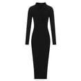 thumbnail image 4 of IROINNID Discount Long Sleeve Dress for Women Fall Dress Full-Length Formal Dress Versatile Turndown Collar Solid Color Tight Fitting Cutout Dress,Black, 4 of 8