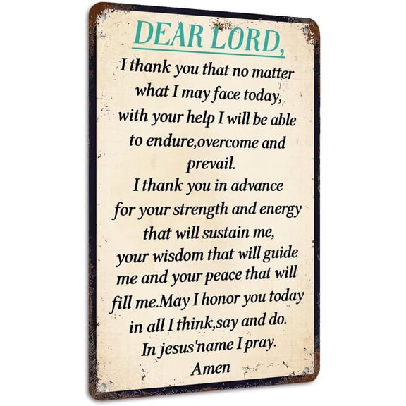 Inspirational Prayer Vintage Tin Sign Wall Art Dear Lord In Jesus Name I Pray Scripture Decor for Home Church Office 8x12 Inch