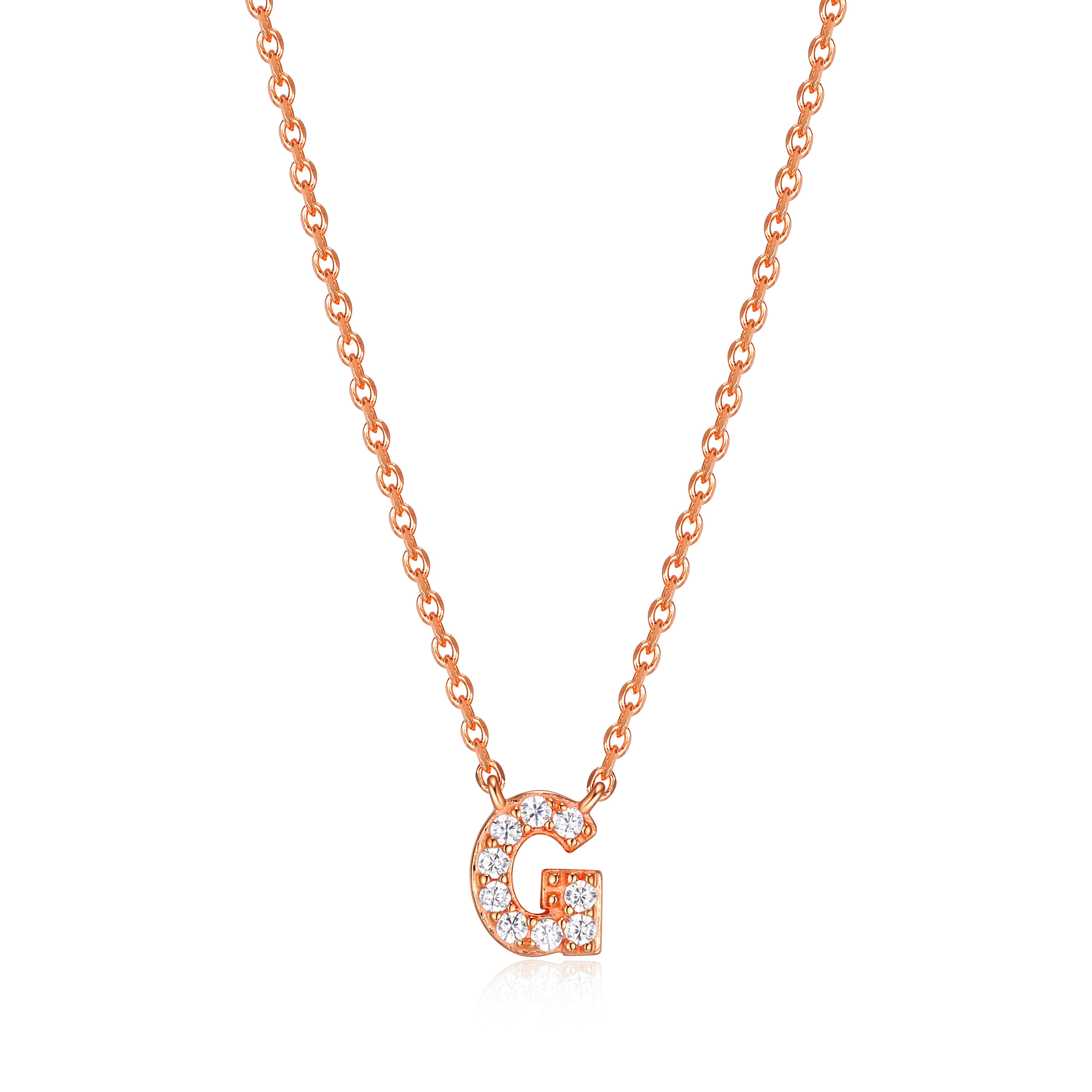 Forever Facets "G" CZ Necklace in Rose Gold over Sterling Silver, Adult Female