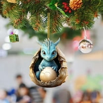 Taicans Dragon Hatching Christmas Ornament - 2D Fantasy Collectible,Cracked Egg with 2D Hatchling Design,Unique Holiday Tree Decor,Christmas Tree Hanging Ornament (3in)