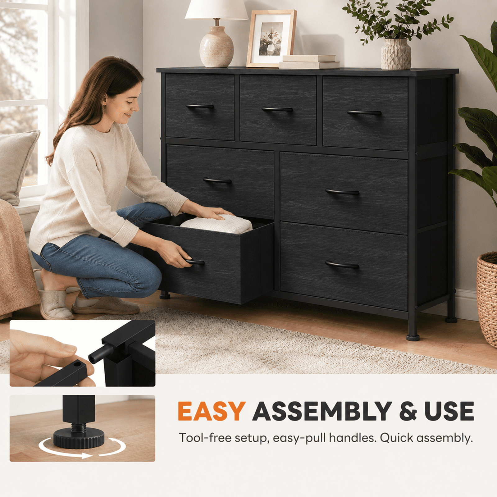 Alvantor 7/8/9-Dresser, Dresser for Bedroom Organizer Storage, Fabric Storage Tower with Sturdy Steel Frame, Wooden Top & Easy Pull Fabric Bins, Dresser for Living Room Entryway Clothes Organization
