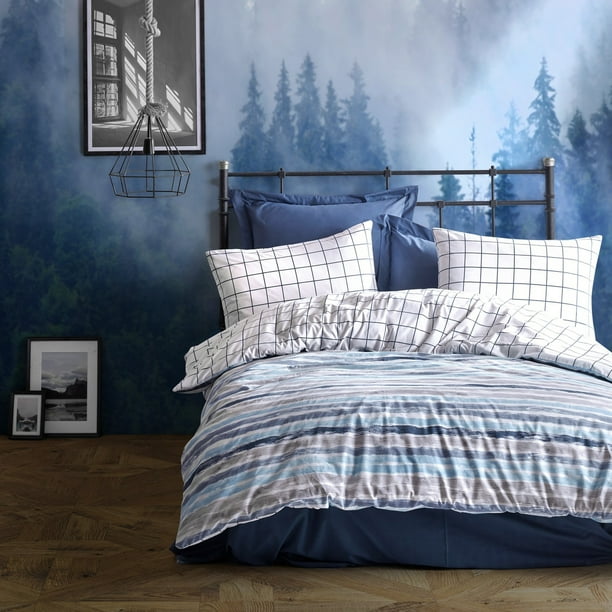 Sussexhome Off White Stripes 100 Cotton Duvet Cover Set Blue Full Size Duvet Cover 1 Duvet Cover 1 Fitted Sheet And 2 Pillowcases Iron Safe Hypoallergenic Breathable Bedding Set Walmart Com Walmart Com