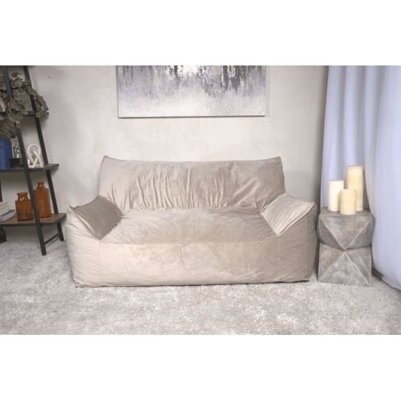 Fila Velveteen 2 Seater Oversized Bean Bag Chair with Armrests, Taupe