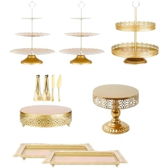 11 Pcs Dessert Table Display Set, Gold Cake Stand, Cake Stand with Base, Metal Round Cupcake Holder for Holiday Wedding Birthday Party Celebration$$Home Decor, Kitchen, & Other
