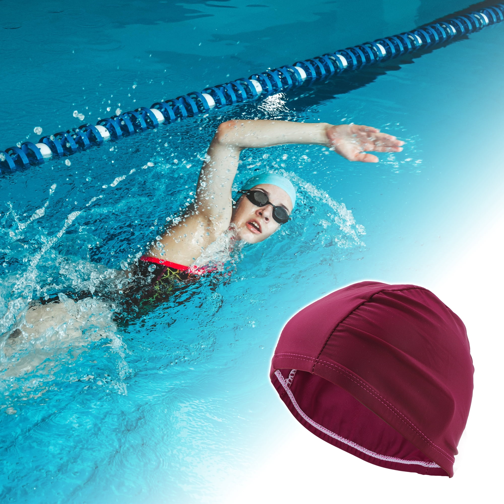 Unique Bargains Elasticity Swim Cap Measuring for Comfortable Fit Purple Red