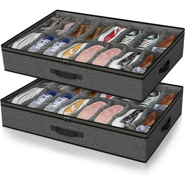 Scidweet 2 Pack Under Bed Shoe Storage Organizer for Closet, Fits Total 32 Pairs Foldable Underbed Shoes Containers