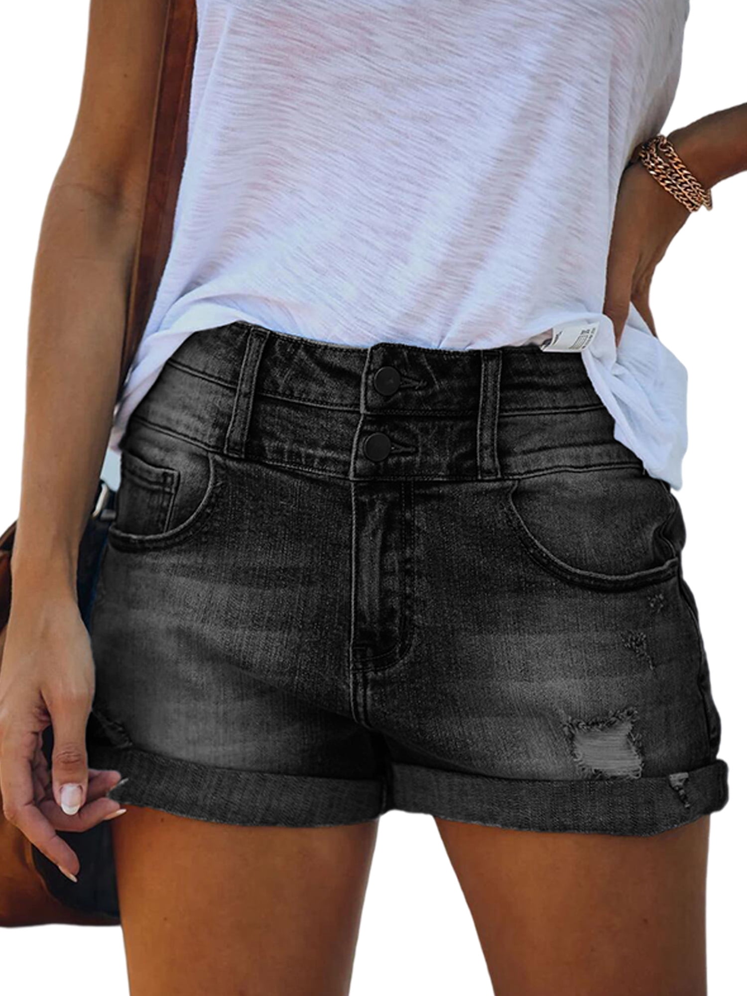 UKAP Women High Waist Casual Denim Shorts Holiday Beach Hot Short Ladies Folded Hem Pockets