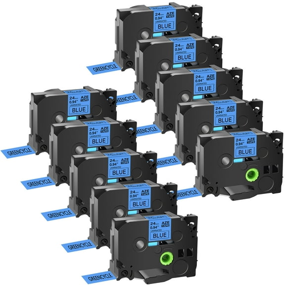 GREENCYCLE 10PK Compatible for Brother P-touch Black on Blue 24mm TZ TZe TZe-551 TZ-551 TZ551 TZe551 Laminated Label Tape