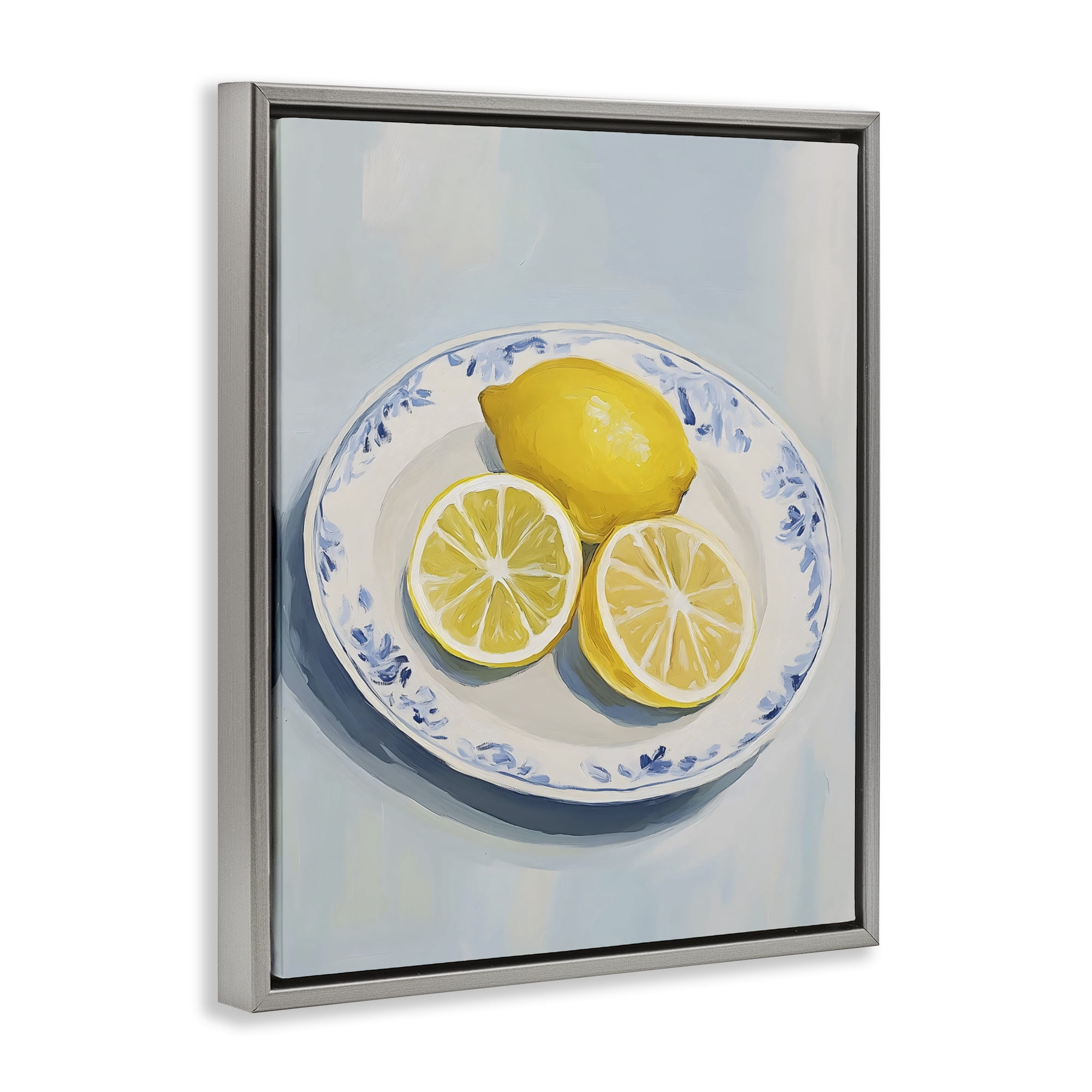 Stupell Industries Plate of Juicy Lemons Gray Framed Floater Canvas Wall Art, design by The Prints Vibe