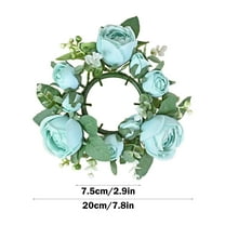 Wadada Valentine's Day Blue Rose Candle Rings Wreaths Artificial Flowers with Green Leaves Floral Table Pillar Centerpiece Mini Rings Garland for Wedding Home Party Table Wreath Candle Holder Decor