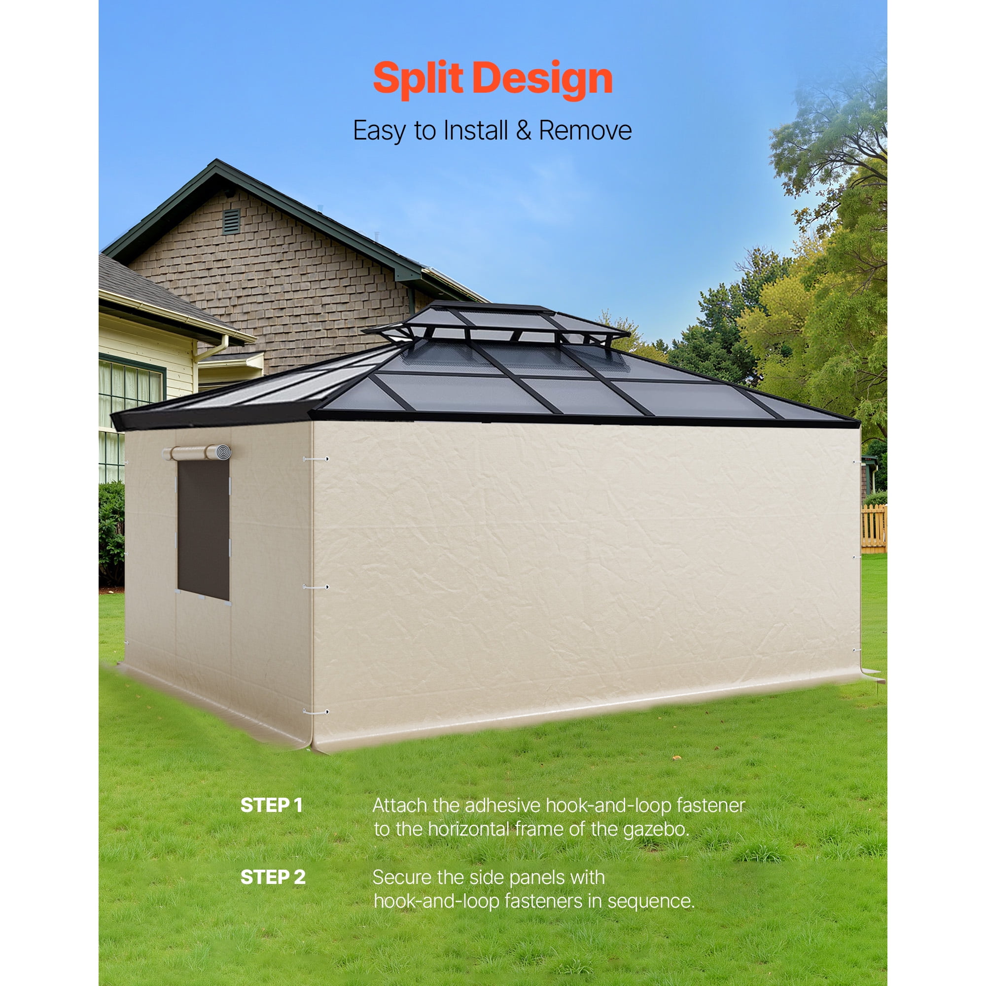 KFFKFF Gazebo Sidewall Compatible with 12 x 16 ft Structures, 4-Panel Winter Cover for Hardtop Gazebos, Durable PE Material, All-Weather Outdoor Protection with Mesh Windows,Gazebo Frame Not Included