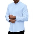 thumbnail image 2 of BUWTTED Men's Shirts Pure Color Crew Neck Long Sleeve Pleated Spring Fall Casual Button Down Business Work Blue Shirt XL, 2 of 5