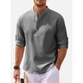 thumbnail image 3 of Lumento Men Henley Shirt Long Sleeve Hippie Casual Beach T Shirts Fishing Shirts Roll Up Basic Shirt Tops Dark Gray 2XL, 3 of 7