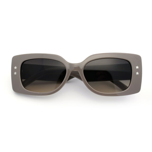 Womens Star Stud Rectangle Mod Thick Temple Plastic Retro Sunglasses Grey - Black Brown