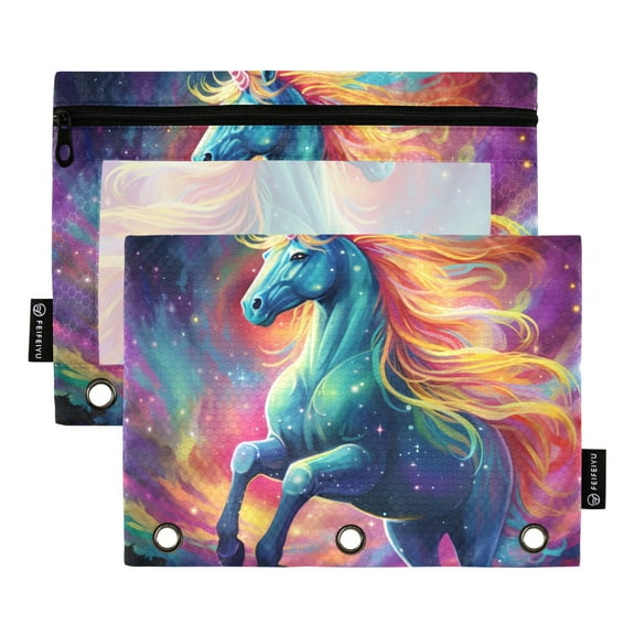 2 Pack Pencil Pouch for 3 Ring Binder Zipper Pencil Case Unicorn Clear Window Pencil Bag Organizers