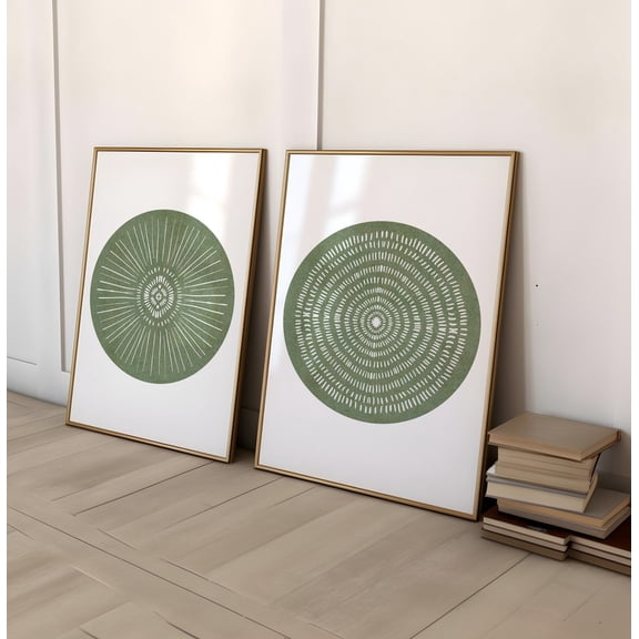 UNFFRAMED Sage Green Wall Art, Green Prints, Prints, Abstract Art, Geometric Circles, Geometric Wall Art, Bedroom Decor, Printable Set 2 Prints 8x12