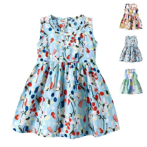 QSXADF Girls' Summer Casual Floral Dress Girl's Sleeveless Printed Dress Fashionable AndPrincess Dress Breathable Gentle And Comfortable Dress Summer Outfits