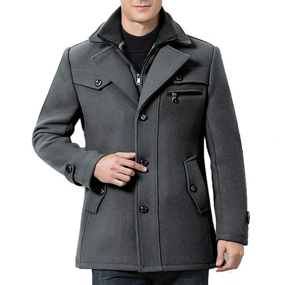Herrnalise Mens Fuzzy Sherpa Jacket Hoodie And Winter Business Woolen Coat Fashion Double Breasted Lapel Mid Length Coat Coat Fall Outwear with Pocket