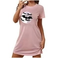 thumbnail image 4 of Oksale Halloween Nightgowns for Women 2025 Funny Graphic Nightgown Short Sleeve Sleep Shirt Casual Round Neck Short Sleep Dress Lightweight Soft Loungewear for Home Pink S, 4 of 4