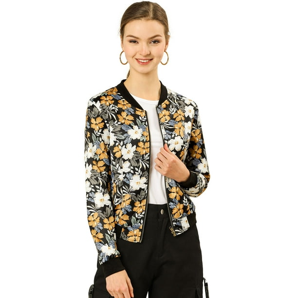 Dde San Patricio ChaqueDe Bombardero Floral LigeCon CremalleY Cuello Alto PaMujer Negro M