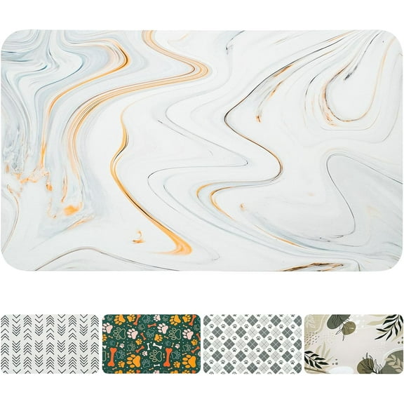 Dog Food Mats for Floors Waterproof, Dog Cat Water Bowl Mats Pet Feeding Absorbent Mat Dog Cat Pet Placemats for Food and Water Marble 17 * 30 inch