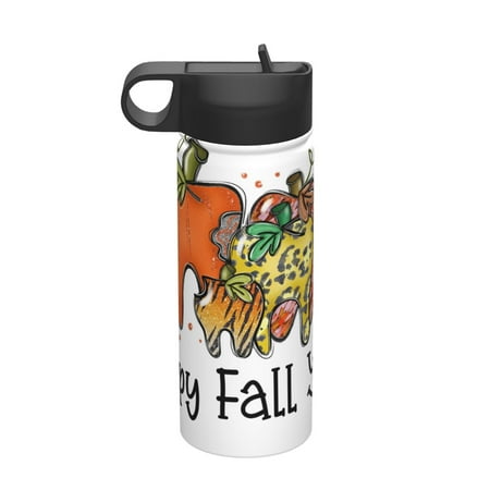 

Salouo It S Fall Y All Pattern 18 oz Water Bottle With Straw Stainless Steel Sports Water Cup Flask Wide Mouth Travel Thermal Mug for Home Office Car