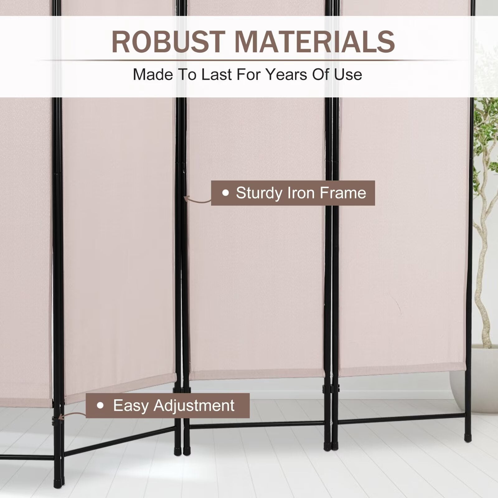 YRLLENSDAN,4 Panel,Room Dividers Panel,Folding Screen Room Divider,Office Partition Walls,Independent Type,Portable,Steel Frame,Tan