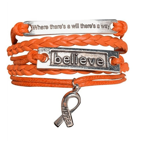 Orange Ribbon Bracelet, Where There is a Will There is a Way Leukemia Awareness, MS Awareness, Self Injury, Kidney Cancer, ADHD, Malnutrition Awareness, Awareness