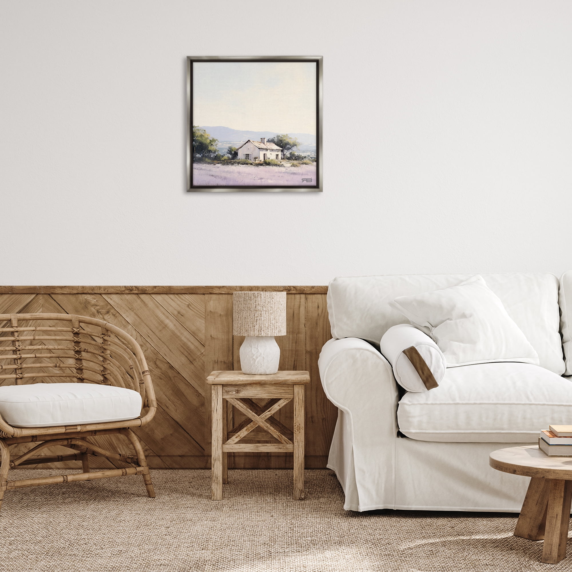 Stupell Industries Rural Farm Horizon Landscape & Nature Painting Gray Floater Framed Canvas Art Print Wall Art, 25 x 25