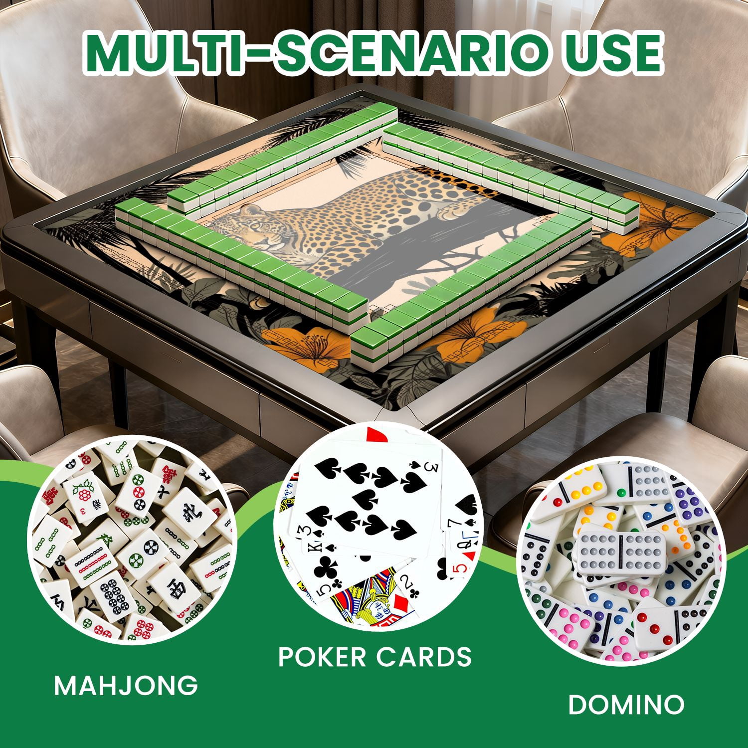 Mahjong Mat 31.5" x 31.5" Leopard Resting Tree Branch Tropical Jungle Orange Flowers Non-Slip Noise Reduction American Mahjong Tiles Table Cover for Dominoes Poker Card Board Games Gift