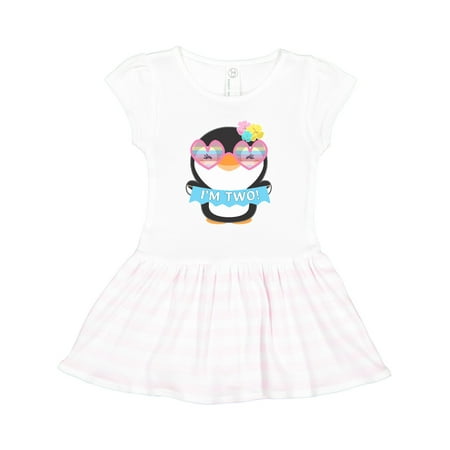 

Inktastic I m 2 Cute Penguin with Sunglasses and Flowers Gift Toddler Girl Dress