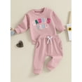 thumbnail image 3 of Bagilaanoe 2PCS Toddler Baby Girl Pants Set Letter Embroidery Long Sleeve Sweatshirt Pullover Tops + Drawstring Sweatpants 3M 6M 12M 18M 24M 3T Kids Casual Sweatsuits, 3 of 9