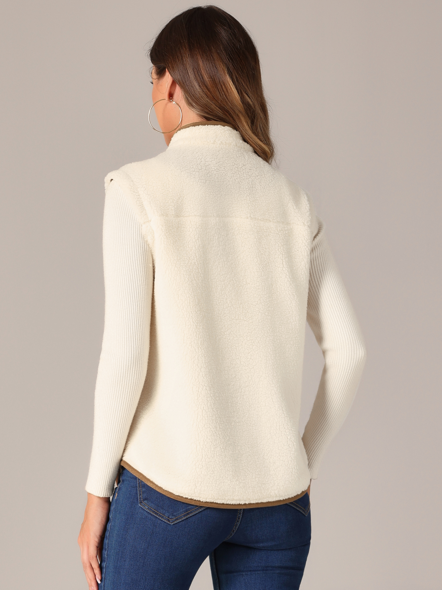DARING DIVA Women's Fleece Button Down Jacket with Pockets Oversized Fuzzy Vests S Apricot Brown