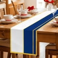 thumbnail image 5 of Modern Navy Blue Gold Table Runner - 48 Inch Long Minimalist Geometric Yellow Striped Cotton and Linen Blended Dress Scarves Farmhouse Table Runner for Kitchen Dining, Coffee Table, 13" x 48", 5 of 8