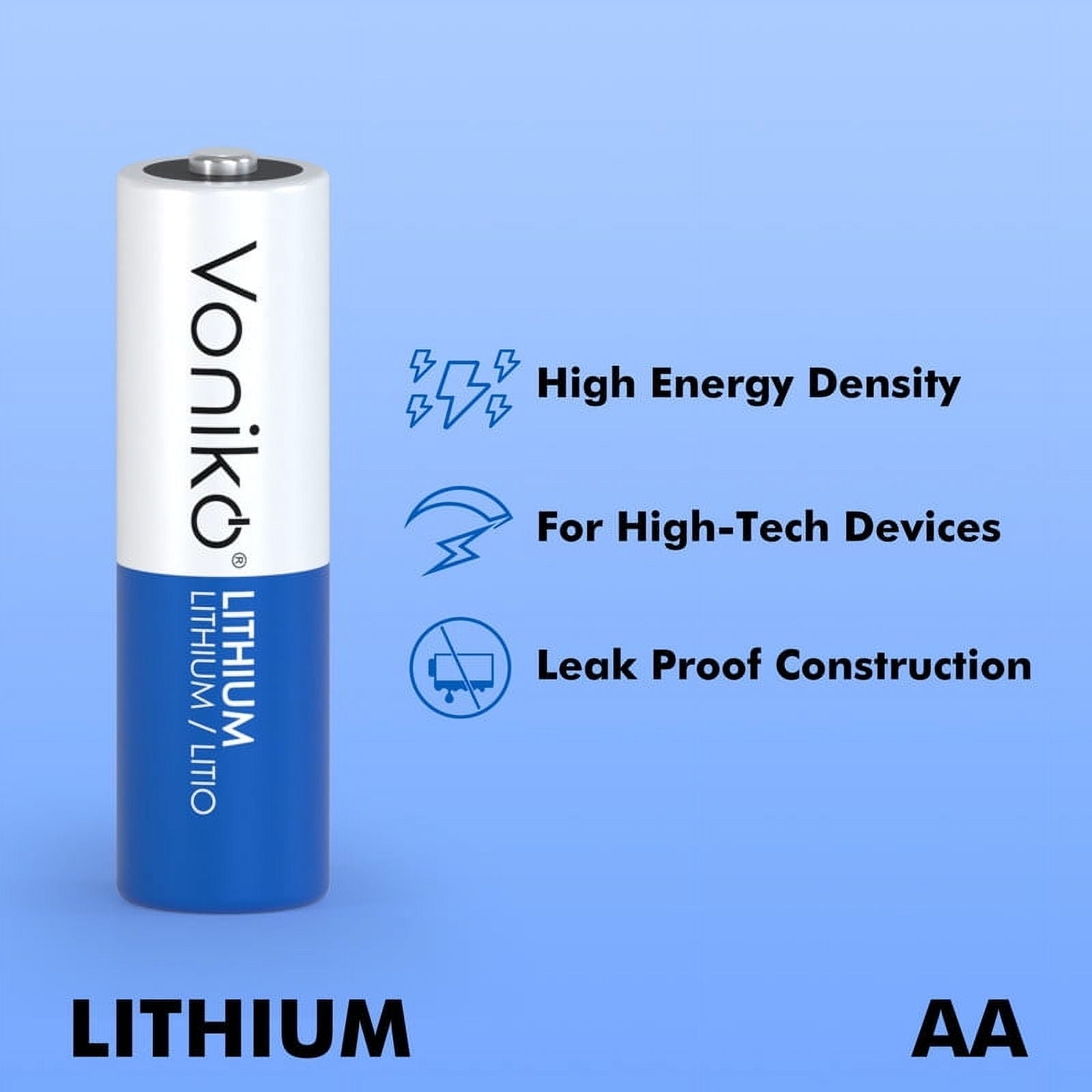 Voniko Lithium AA Batteries 24 Pack, 1.5V 3000mAh Non-Rechargeable Double A Battery for Blink Camera, Toys, Alarm System