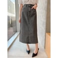 thumbnail image 3 of Grey Washed Straight Cut A-Line Denim Skirt Mid-Length, 3 of 8