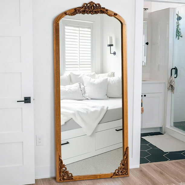 NeuType Wooden Arch Mirror Full Length Vintage Decorative Mirror for