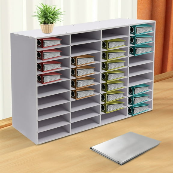 36 Slot Wood Literature Organizer Adjustable File Sorter 36 Compartments White