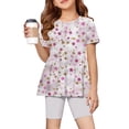 thumbnail image 2 of CCRFTGI Girls' Summer Outfits Size 8 2 Piece Outfits Cute Casual Stars Print Short Sleeve Ruffle Hem T Shirts Top and Biker Shorts Athletic Activewear Hot Pink 12-13 Years, 2 of 6