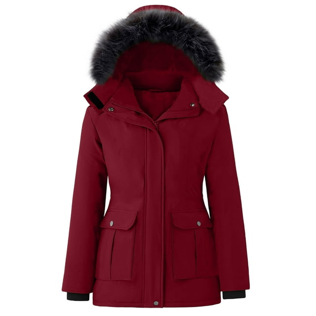 Women's Solid Color Winter Down Jacket with Detachable Hood