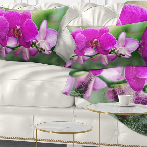 Designart Beautiful Orchid Flowers on Green - Floral Throw Pillow - 12x20