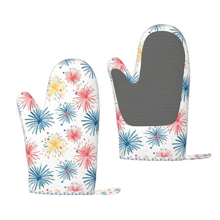 

Junzan Bright Colorful Fireworks for Oven Mitts 2 Piece Set BBQ Gloves Grilling Gloves Heat Resistant Oven Gloves Kitchen Silicone Oven Mitts for Barbecue/Cooking/Baking