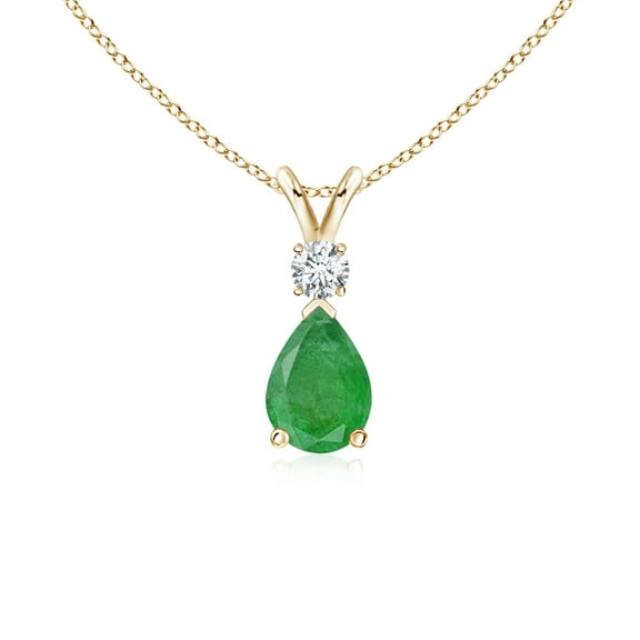 Angara Necklace - Natural Emerald Teardrop Pendant Necklace with Diamond in 14K Yellow Gold for Women (Size-7x5mm) | May Birthstone Jewelry, Birthday, Anniversary, Christmas, Jewelry Gift for Women