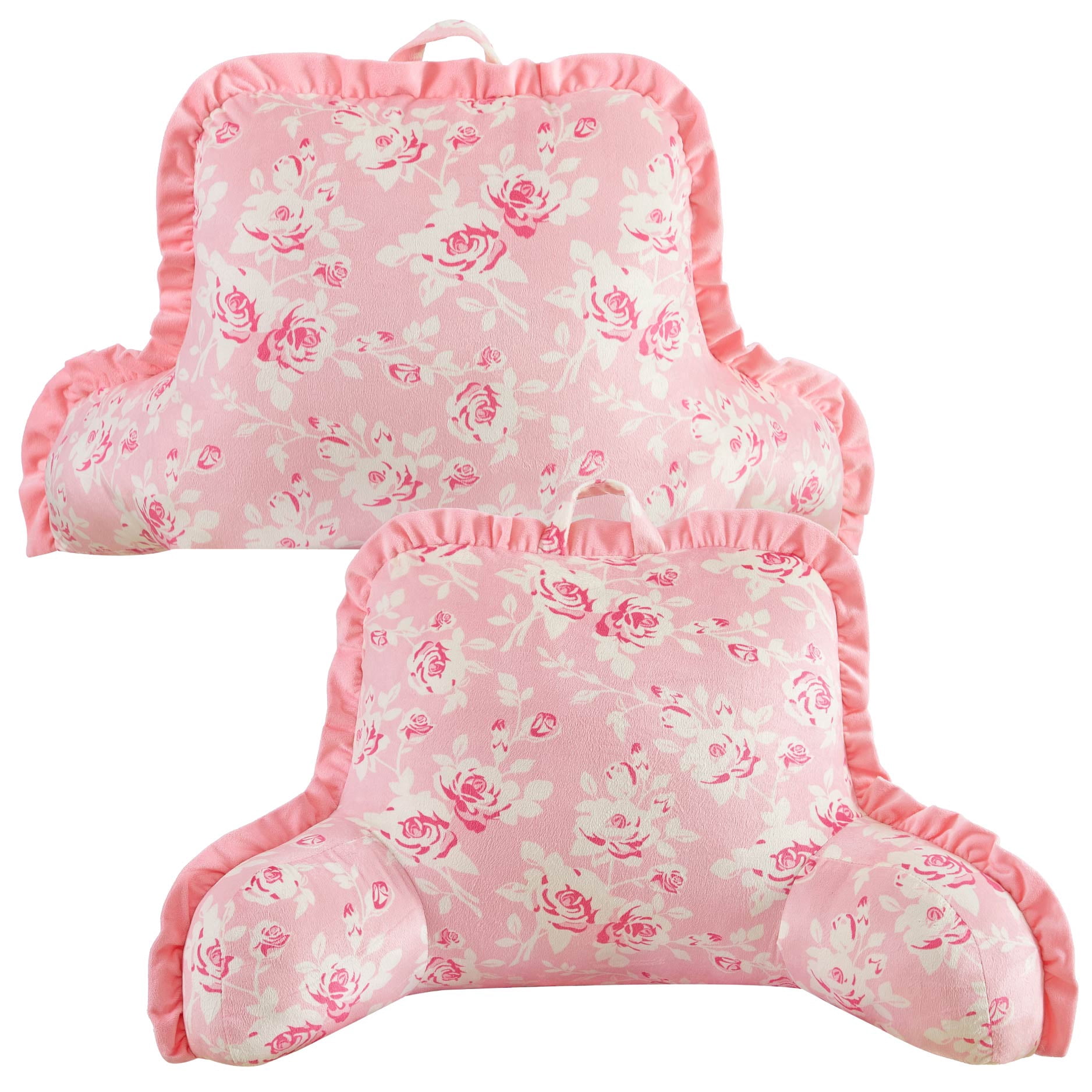 Mainstays Pink Rose Backrest Pillow with Ruffle Trim, 22" H