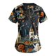 thumbnail image 3 of Camisetas de trabajo de talla grande con estampado de uniforme de trabajo para mujer, camisetas divertidas de manga corta con cuello en V cruzado y estampado de Halloween, 3 of 3