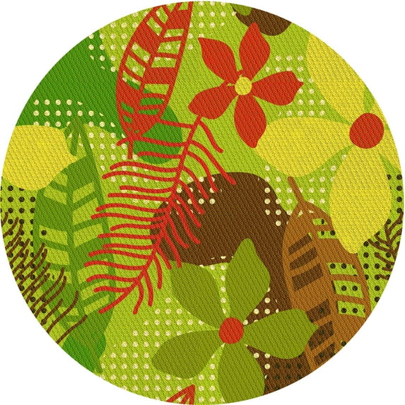 Ahgly Company Machine Washable Indoor Round Transitional Chameleon Green Area Rugs, 4' Round